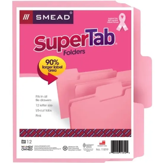 Smead SuperTab File Folder, Oversized 1/3-Cut Tab, Letter Size, Dark Pink, 12 per Pack (11819) image {3}