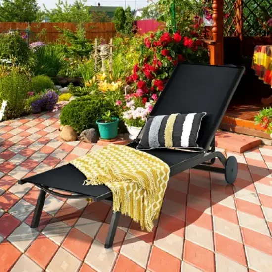 Costway Outdoor Lounge Chair Chaise Reclining Aluminum Fabric Adjustable Black image {10}