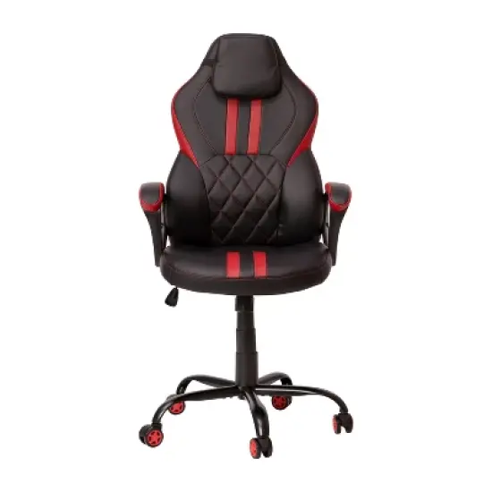 BlackArc High Back Gaming Chair with Red and Black Faux Leather Upholstery, Adjustable Swivel Seat and Padded Flip-Up Arms image {4}