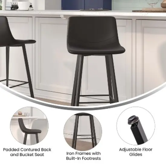 Flash Furniture Caleb Modern Armless 30 Inch Bar Height Commercial Grade Barstools with Footrests and Matte Iron Frames, Set of 2 image {5}