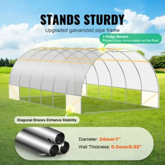 VEVOR Walk-in Tunnel Greenhouse, 19.4x9.7x6.5 ft Hoop House Greenhouse Tunnel with Galvanized Steel Frame, White PE Cover, 12 Windows image {2}