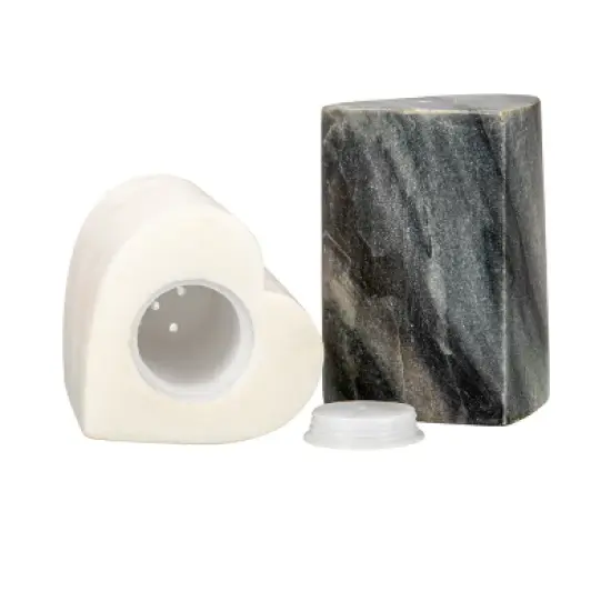 Storied Home Heart-Shaped Marble Salt and Pepper Shakers, Set of 2, Grey and White image {4}