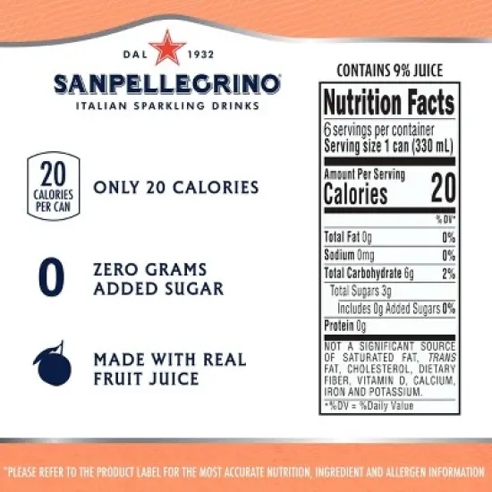 Sanpellegrino Zero Clementine & Peach Italian&nbsp;Sparkling Beverage - 6pk/11.15 fl oz Cans image {5}