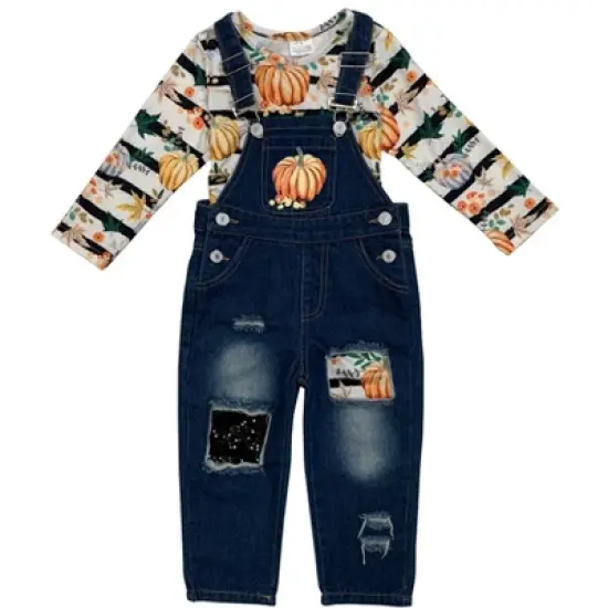 Girls Chic Pumpkin Sequin Patched Overall Set - Mia Belle Girls image {2}