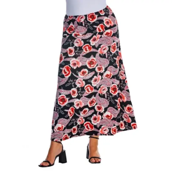 Womens Plus Size Black and Red Floral Maxi Skirt image {3}