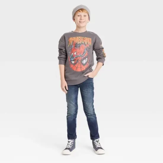 Boys' Marvel Spider-Man Crewneck Fleece Sweatshirt - Dark Gray image {2}