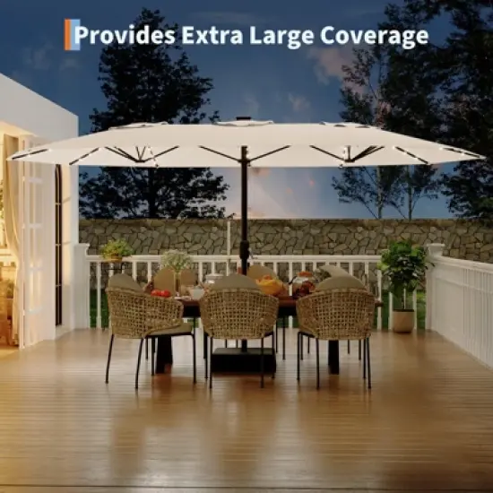 15FT Outdoor Double-Sided Large Patio Umbrella with Base, Rectangle Market Umbrella Outside Umbrellas for Poolside Lawn Backyard image {5}