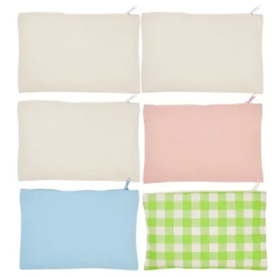 12 Pack Rainbow Pastel Canvas Makeup Bags for Women with Zipper, 4 Colors and 6 Designs (8 x 6 In) image {7}