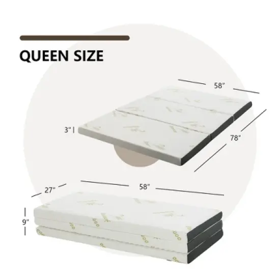 Costway Queen 3''Tri-fold Memory Foam Floor Mattress Topper Portable w/ Carrying Bag image {3}