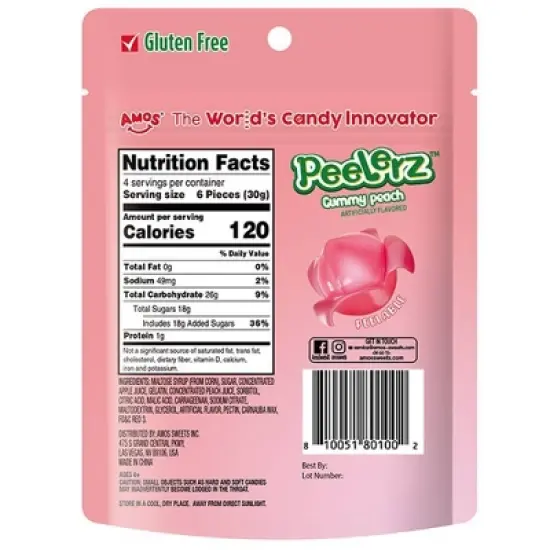 AMOS Peach Peelerz Gummy - 4.25oz image {1}
