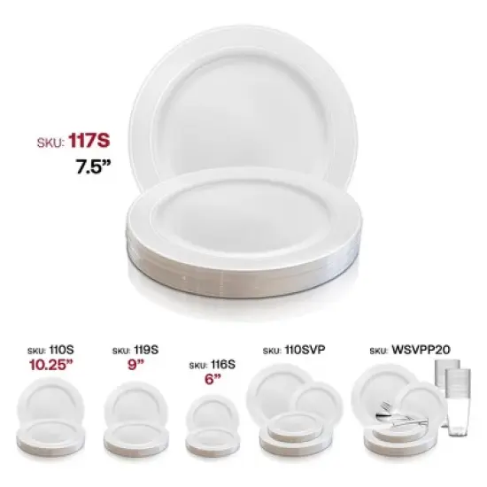 Smarty Had A Party 7.5" White w/ Silver Plastic Appetizer/Salad Plates - 120 pcs image {5}