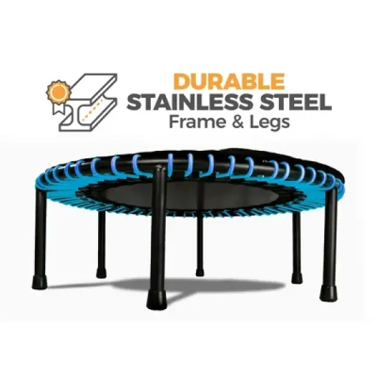 LEAPS & REBOUNDS 48" Round Mini Fitness Trampoline & Rebounder Indoor Home Gym Exercise Equipment Low Impact Workout for Adults, Blue image {3}