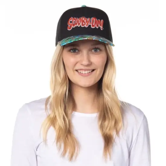 Scooby Doo Snack Time Tie-Dye Pre-Curved Bill Adjustable Snapback Hat Cap Black image {3}