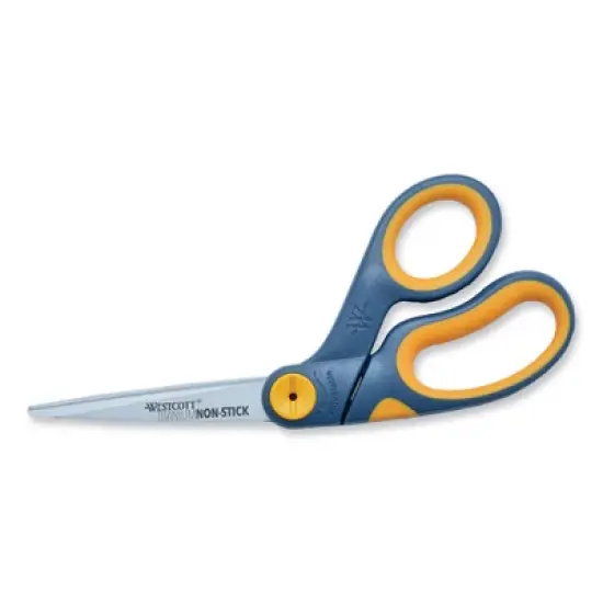 Westcott Non-Stick Titanium Bonded Scissors, 8" Long, 3.25" Cut Length, Gray/Yellow Bent Handle image {5}