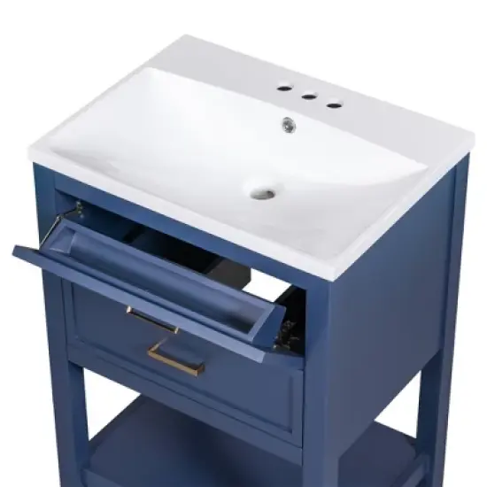 24" Bathroom Vanity with Top Sink and 2 Drawers, Blue - ModernLuxe image {6}
