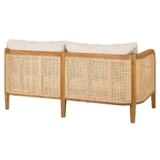 Christopher Knight Home Maciej 56" Patio Rustic Acacia Wood Upholstered Sofa with Rattan-Wrapped Frame image {4}