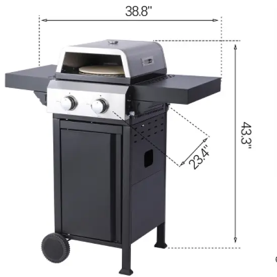 2-Burner Propane Gas Grill with Pizza Box, Stainless Steel Control Panel, Enamel Firebox, Foldable Side Table, Hanging Basket, 24,600 BTU Outdoor image {7}