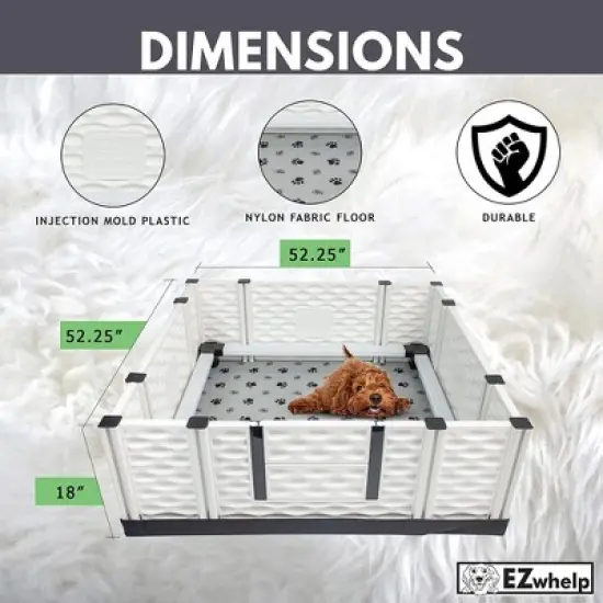 EZwhelp EZclassic 48" x 48" Modular Puppy Dog Whelping Box Playpen with Safety Rails, Washable Pee Pad, and Liner for Small Dogs, Gray Pawprint Pad image {1}