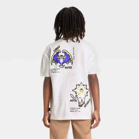 Pok&eacute;mon Boys' Lunala and Solgaleo Short Sleeve Oversized Graphic T-Shirt - White image {2}