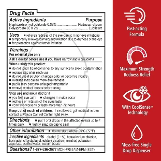 Rohto Max Strength Redness Reliever, Lubricant Eye Drops, Redness & Dry Eye Symptom Relief - 0.4 fl oz image {6}