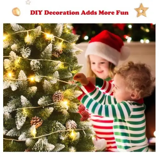 Costway 7.5ft Snow Flocked Pencil Christmas Tree Hinged Pine Cones image {9}