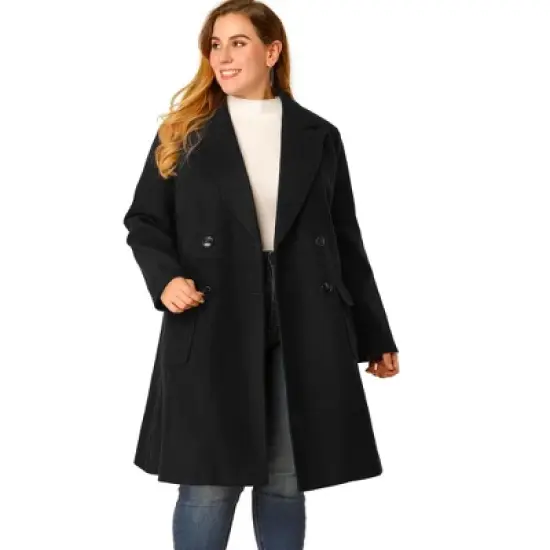 Agnes Orinda Women's Plus Size Winter Peacoat Notched Lapel Double Breasted Long Overcoats image {7}