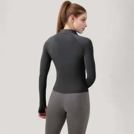 Anna-Kaci Active Women's Long Sleeve Half-Zip Slim Fit Active Jacket with Thumbhole Cuffs and Mock Neck image {4}