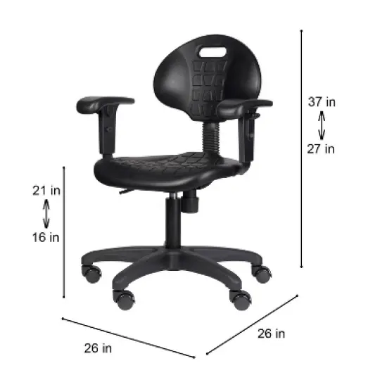 16"-21" Adjustable Height Polyurethane Task Office Chair with Arms Black- Hampden Furnishings image {11}