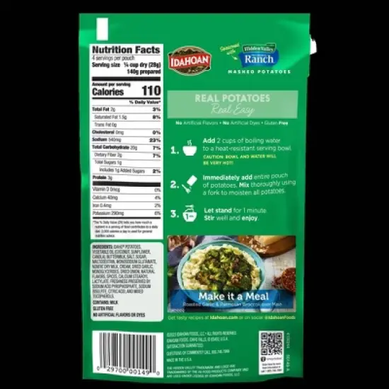 Idahoan Gluten Free Mashed Potatoes Seasoned with Hidden Valley Ranch - 4oz image {1}