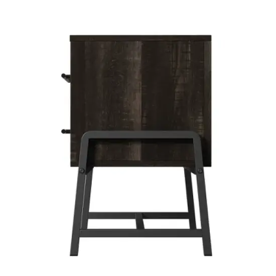 Homhougo Nightstand with 2 Drawers, Bedside Table with Storage, Wood Night Stand with Metal Legs, End Tables for Bedroom Living Room image {4}