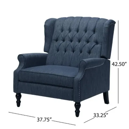 Apaloosa Oversized Wingback Press-Back Recliner Navy Blue - Christopher Knight Home: Tufted, Nailhead Trim, Polyester image {6}