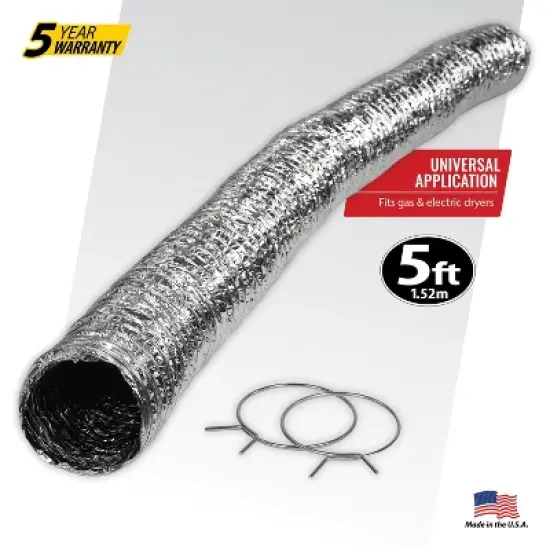 Certified Appliance Accessories&reg; Flex Dryer Vent Transition Duct, 5ft in Silver image {10}