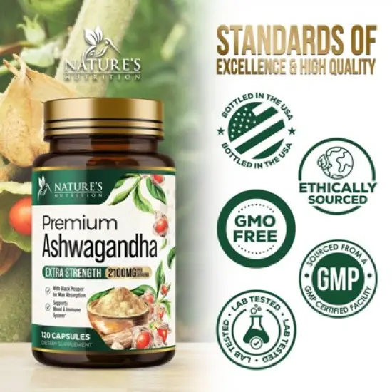 Organic Ashwagandha Capsules 2100mg Supplement w/ Black Pepper Root Powder - 60 Capsules;120 Capsules;180 Capsules image {3}