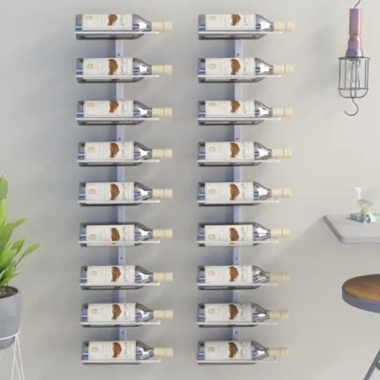 vidaXL Wall Mounted Wine Rack for 9 Bottles in White Iron - Stylish and Durable Beverage Storage Solution for Modern Kitchen, Pantry, or Bar image {1}