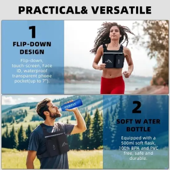 Chest Pack Running Vest with Hydration Bottle Holder, Reflective Lightweight Sports Chest Bag for Men Women Jogging Cycling Hiking image {2}