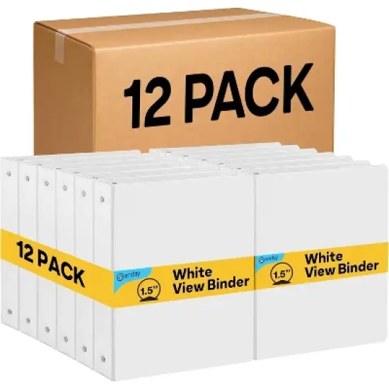 Binders 3 Ring, White 1 Inch Round Ring Binder with Clear View Cover & 2 Inside Pockets, School Supplies Binders (12 PC) &ndash; by Enday image {2}