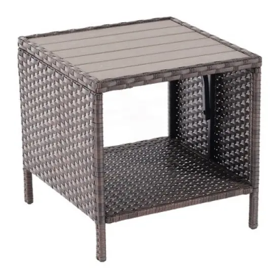 Sonkuki Outdoor Patio Furniture, Square PE Rattan Wicker Side Table with Storage Shelf image {2}