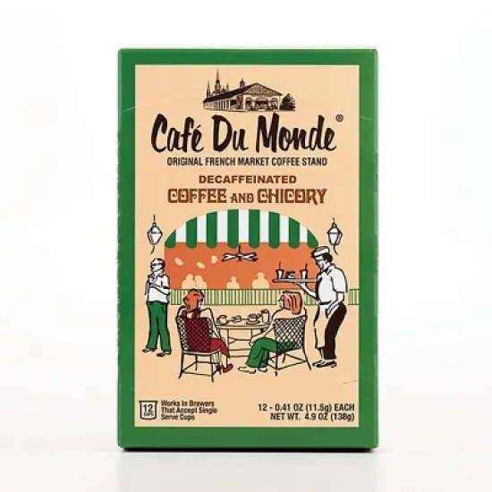 Caf&eacute; Du Monde Decaf Coffee and Chicory Single Serve Cups &ndash; 12 Count Box,14 oz image {1}