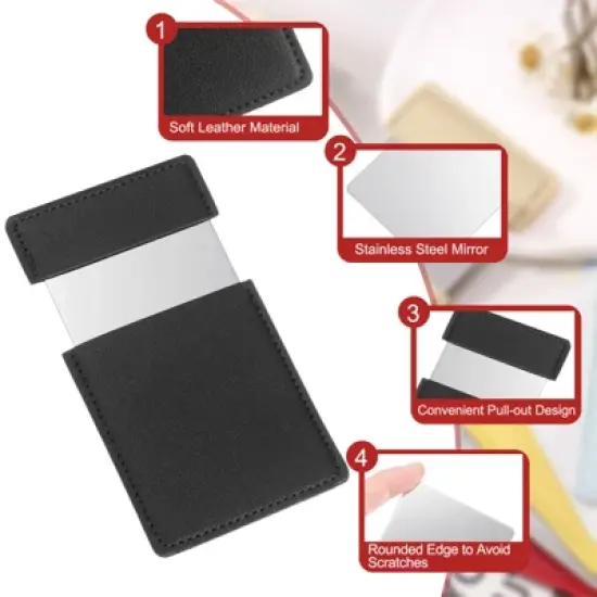 Unique Bargains Stainless Steel Pocket Travel PU Leather Mini Mirror image {2}