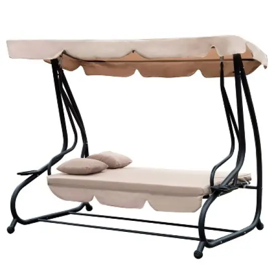 Outsunny 3 Seat Outdoor Free Standing Swing Bench Porch Swing with Stand, Comfortable Cushioned Fabric & Included Canopy image {3}
