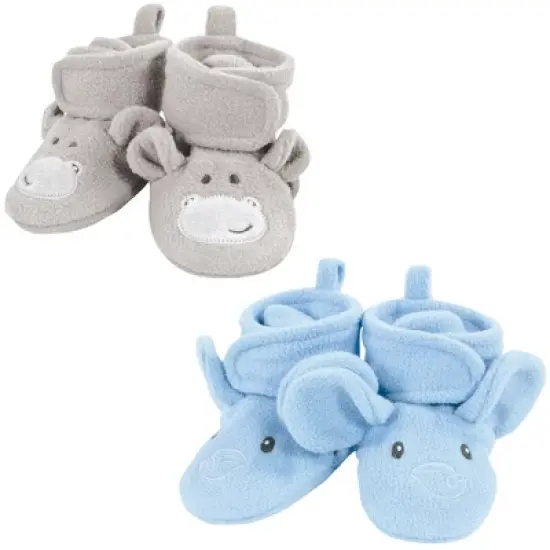 Hudson Baby Infant Boy Animal Fleece Booties 2-Pack, Blue Elephant Hippo image {5}