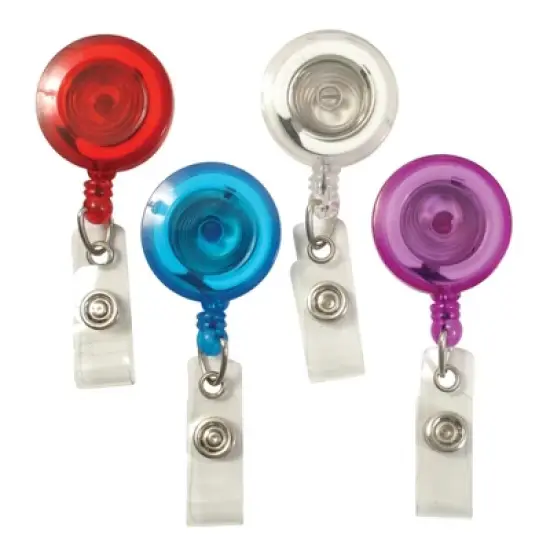 SICURIX Standard Round ID Badge Reel with Belt Clip & Strap, Translucent Assorted, Pack of 4 image {5}