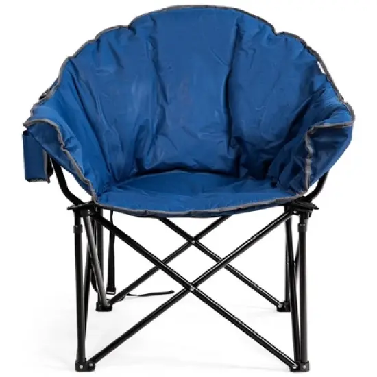 Costway Folding Camping Moon Padded Chair with Carry Bag Cup Holder Portable Navy\ Brown\Grey image {9}