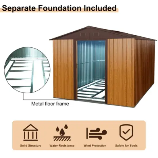 8ft x 10ft Outdoor Metal Storage Shed with Metal Foundation,Coffee image {7}