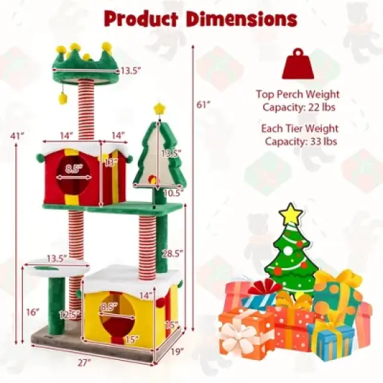 Costway Christmas Cat Tree for Indoor Cats with Sisal Scratching Posts Carpet Plush Perch image {2}
