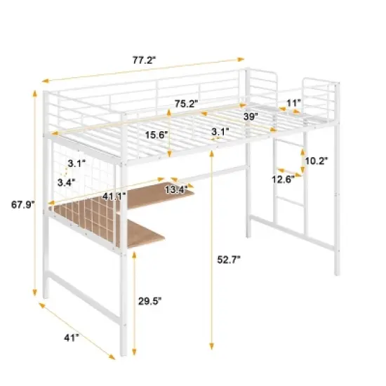 Twin Metal Loft Bed with Desk and Metal Grid - ModernLuxe image {3}
