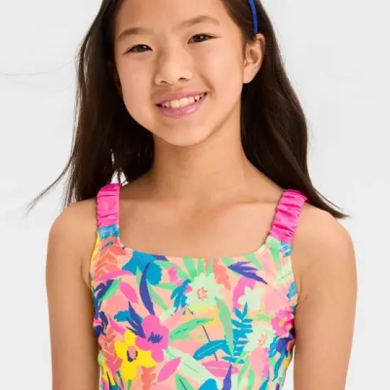 Girls' 'Shore Garden' Floral Printed Midkini Set - Cat & Jack&trade; Pink image {1}