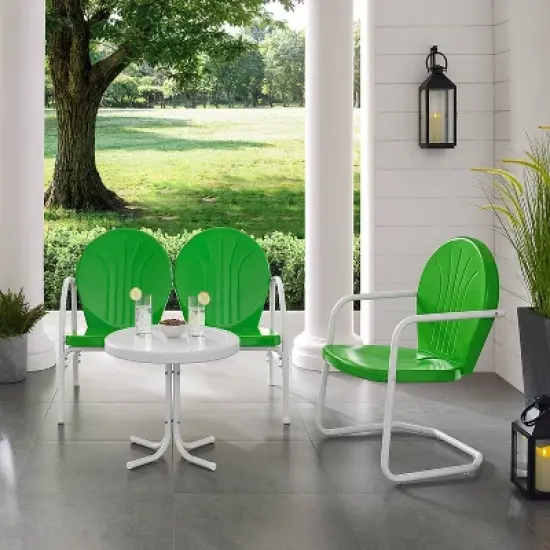 Griffith 3pc Outdoor Conversation Set  with Loveseat, Chair & Accent Table - Kelly Green - Crosley image {1}
