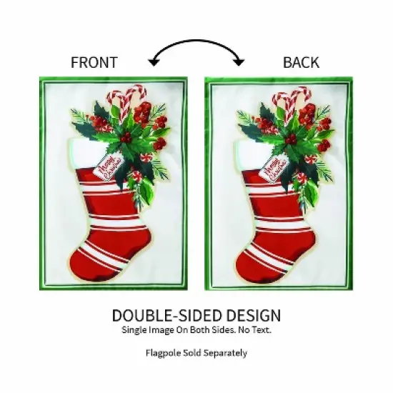 Evergreen Merry Christmas Stocking Applique Garden Flag 12 x 18 Inches Indoor Outdoor Decor image {4}