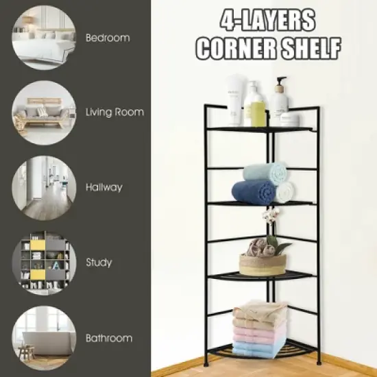 Costway 4 Tier Folding Metal Shelf Plant Stand Storage Open Shelf Corner Display Rack image {9}